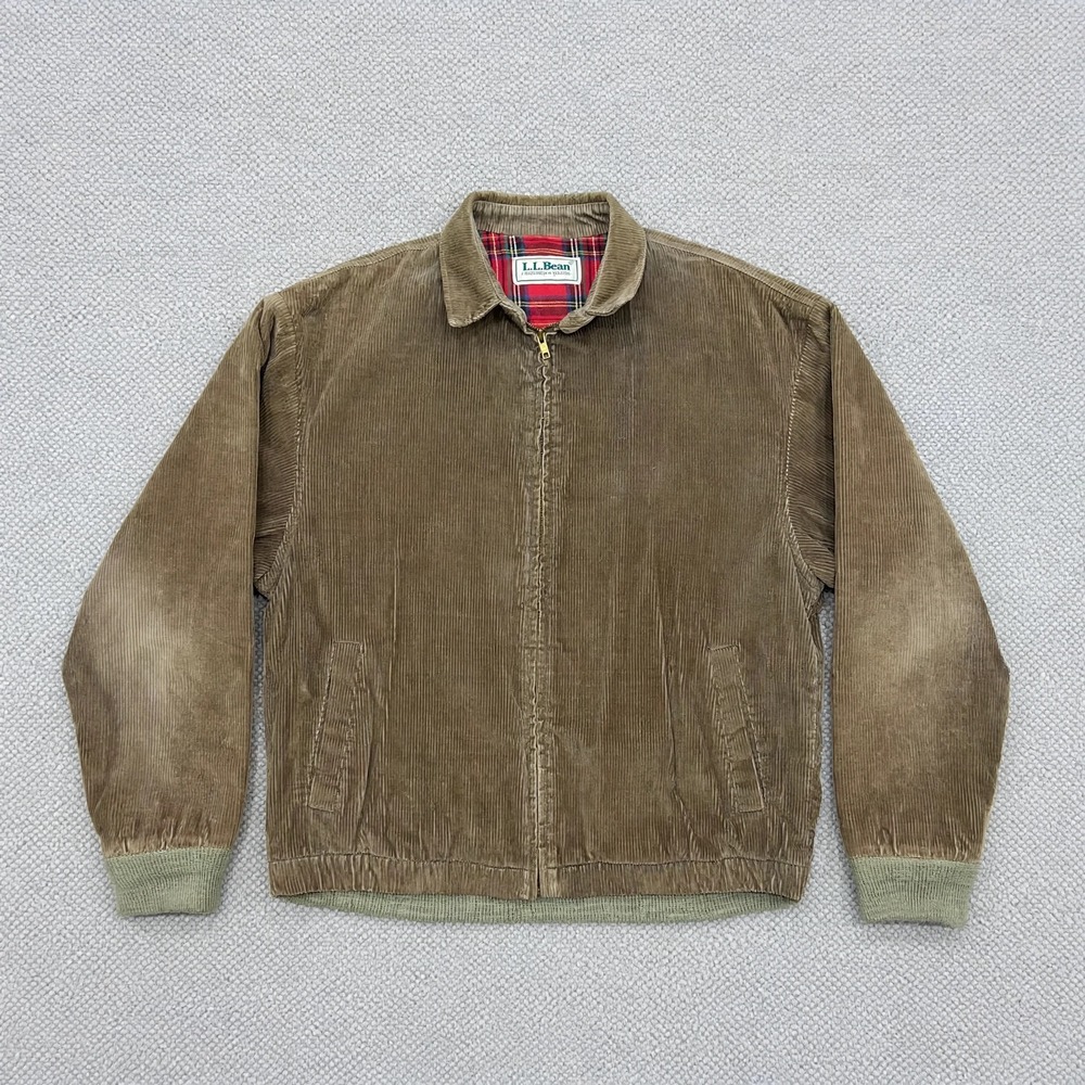 Vintage 1980s LL Bean Plaid-Lined Corduroy Harrington Bomber Jacket Mens L